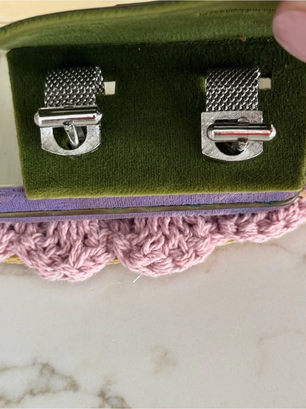 SWANK Silver-Tone Oval Crystal-Pattern Cufflinks 1960